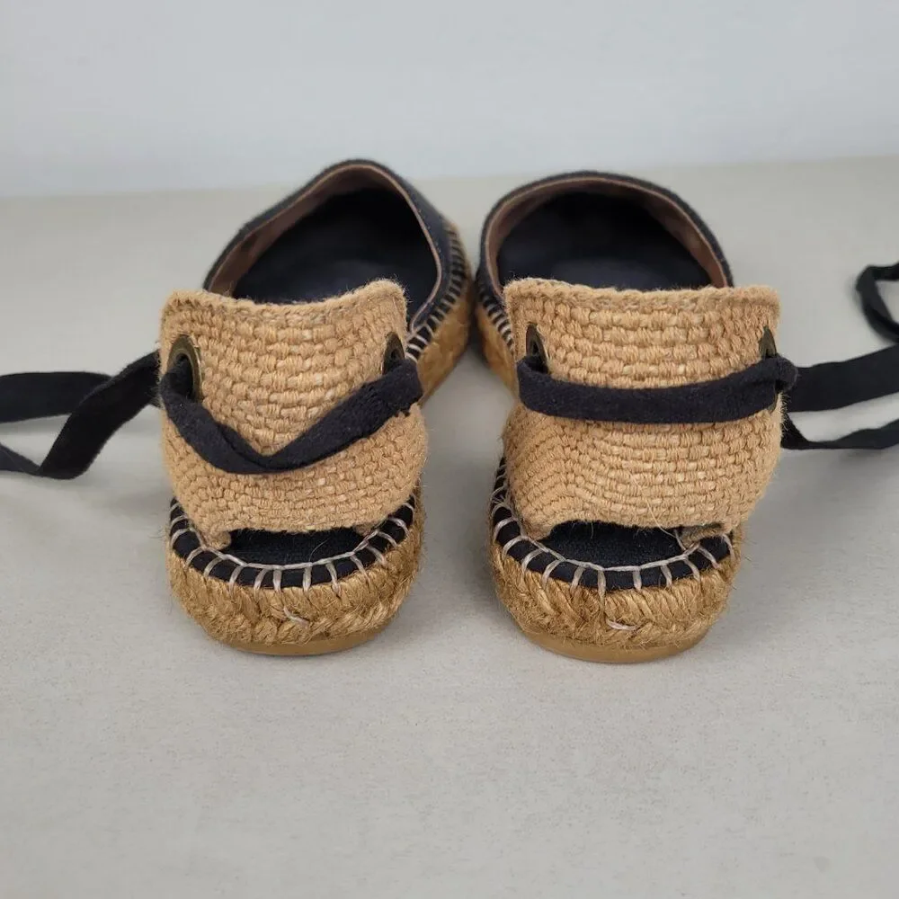 VISCATA Size 6.5 Candell Espadrille Sandals Flats Jute Black